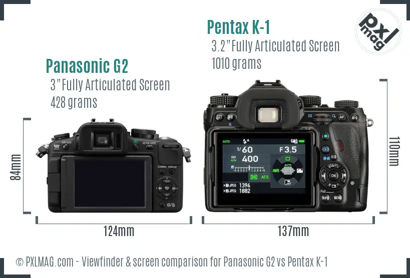 Panasonic G2 vs Pentax K-1 Screen and Viewfinder comparison