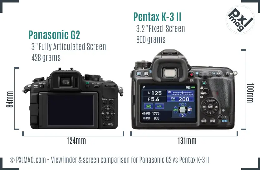 Panasonic G2 vs Pentax K-3 II Screen and Viewfinder comparison
