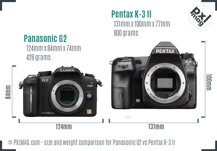 Panasonic G2 vs Pentax K-3 II size comparison