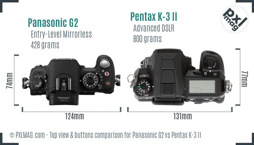Panasonic G2 vs Pentax K-3 II top view buttons comparison