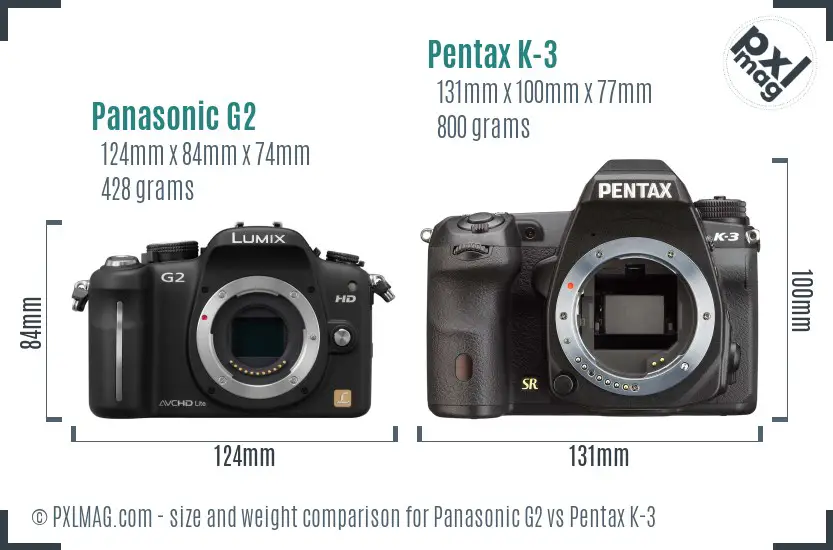 Panasonic G2 vs Pentax K-3 size comparison