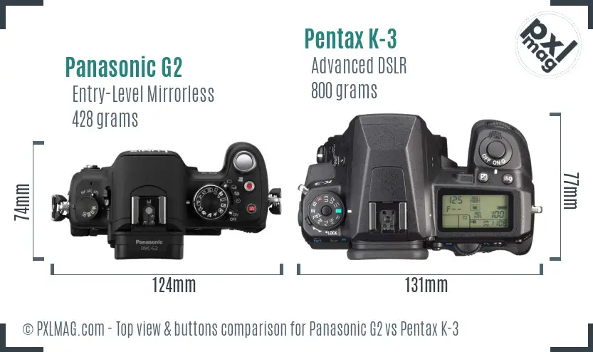 Panasonic G2 vs Pentax K-3 top view buttons comparison
