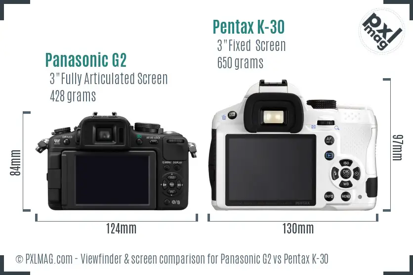 Panasonic G2 vs Pentax K-30 Screen and Viewfinder comparison