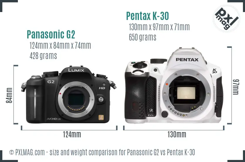 Panasonic G2 vs Pentax K-30 size comparison