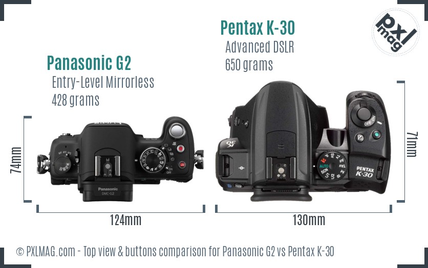 Panasonic G2 vs Pentax K-30 top view buttons comparison