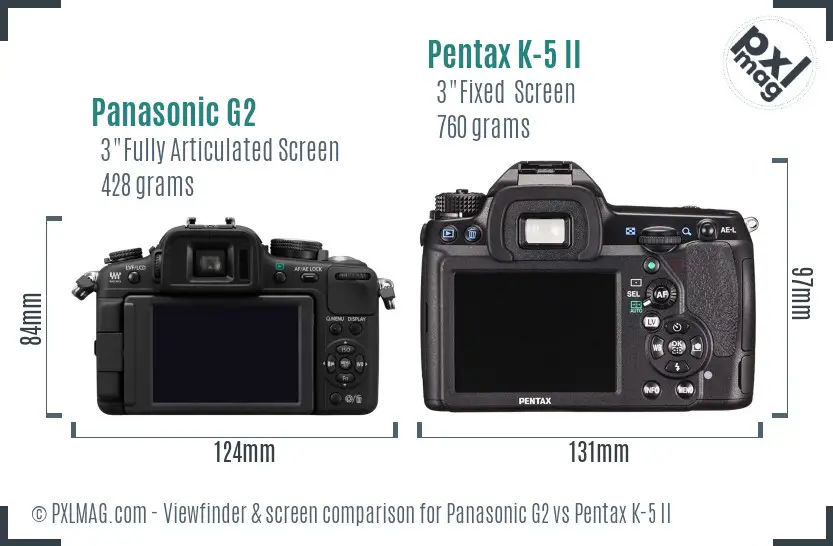 Panasonic G2 vs Pentax K-5 II Screen and Viewfinder comparison