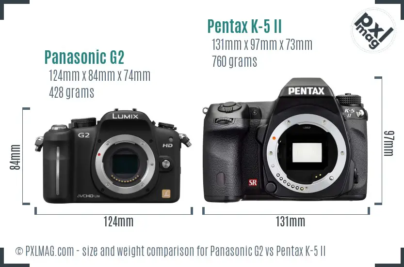 Panasonic G2 vs Pentax K-5 II size comparison