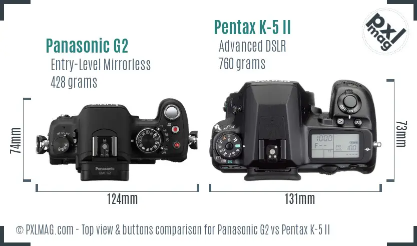 Panasonic G2 vs Pentax K-5 II top view buttons comparison