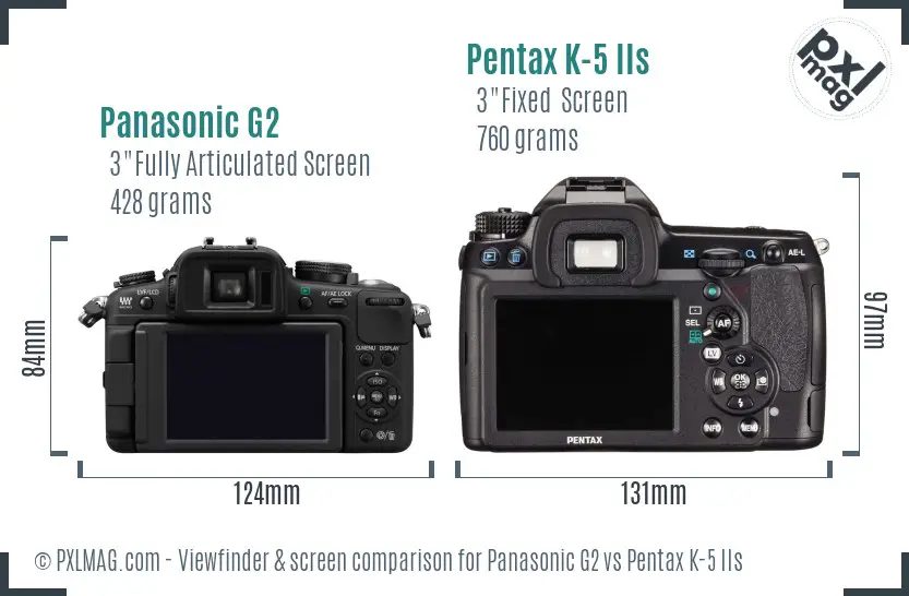 Panasonic G2 vs Pentax K-5 IIs Screen and Viewfinder comparison