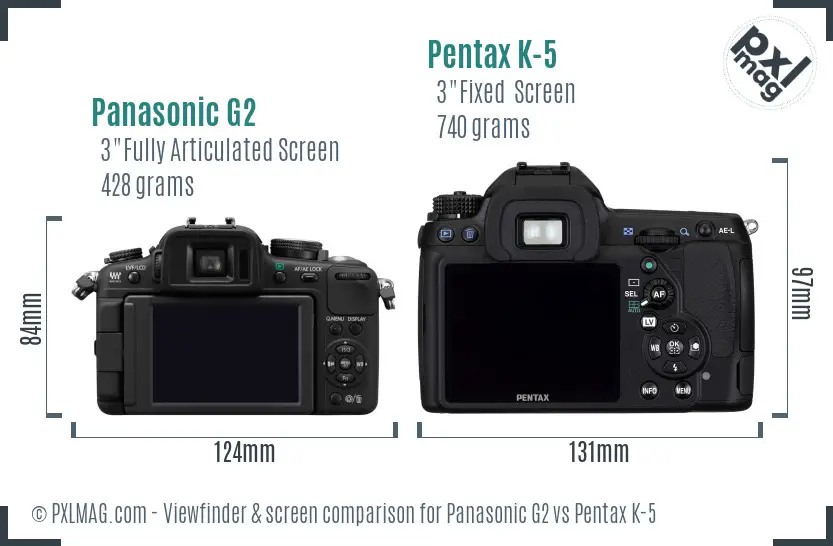 Panasonic G2 vs Pentax K-5 Screen and Viewfinder comparison