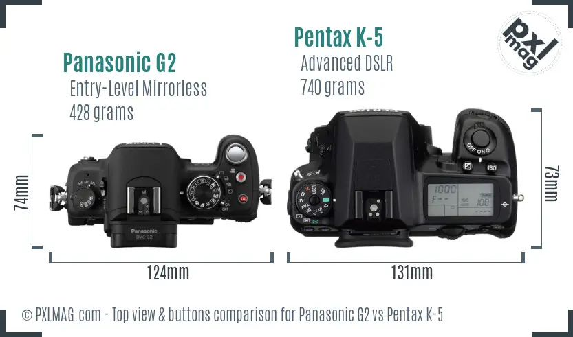 Panasonic G2 vs Pentax K-5 top view buttons comparison