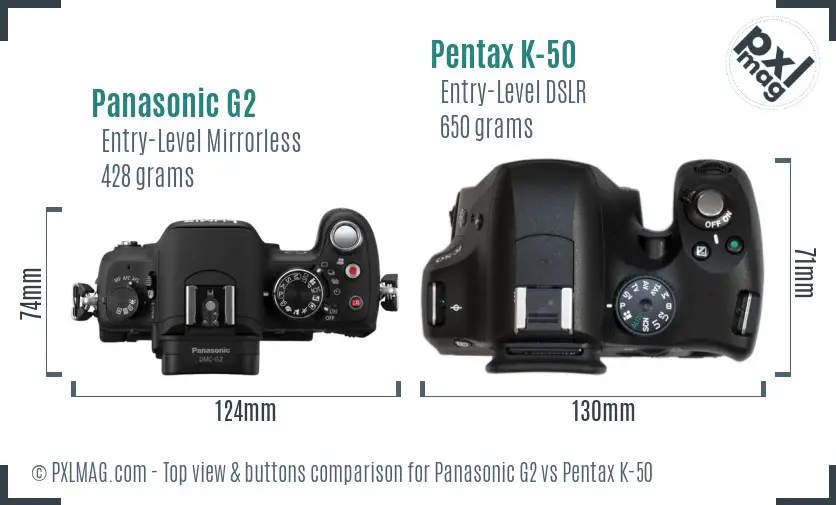 Panasonic G2 vs Pentax K-50 top view buttons comparison