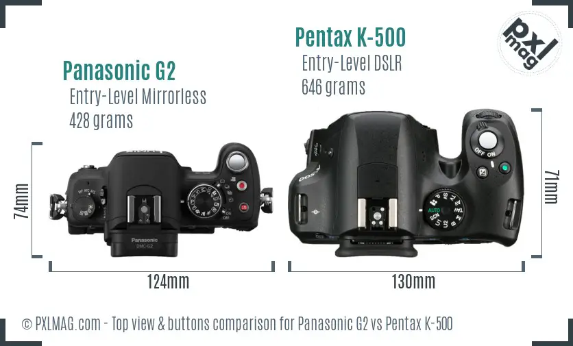 Panasonic G2 vs Pentax K-500 top view buttons comparison