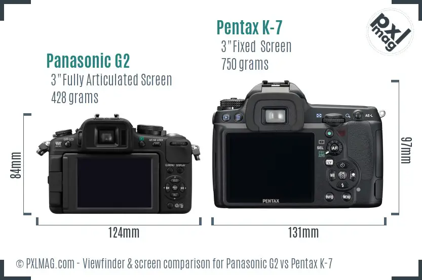 Panasonic G2 vs Pentax K-7 Screen and Viewfinder comparison