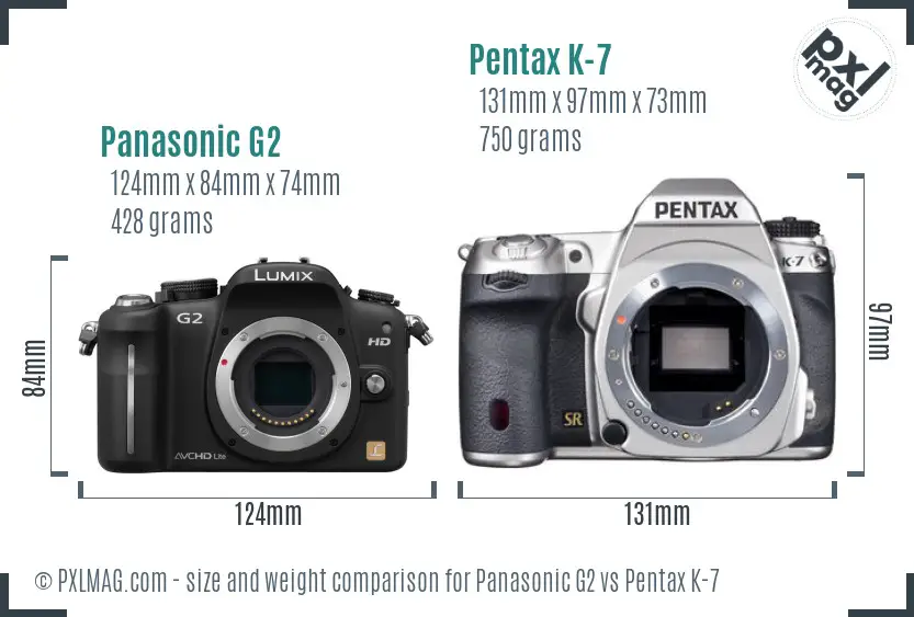 Panasonic G2 vs Pentax K-7 size comparison