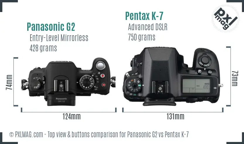 Panasonic G2 vs Pentax K-7 top view buttons comparison