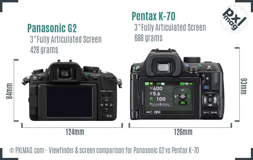 Panasonic G2 vs Pentax K-70 Screen and Viewfinder comparison