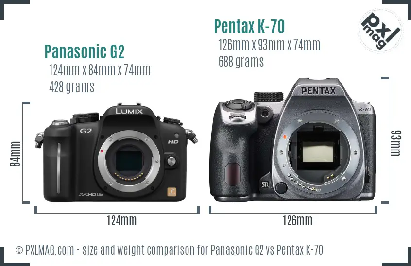 Panasonic G2 vs Pentax K-70 size comparison