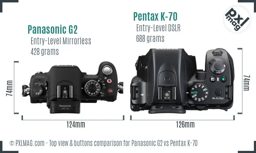 Panasonic G2 vs Pentax K-70 top view buttons comparison