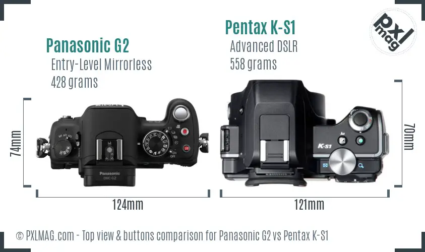 Panasonic G2 vs Pentax K-S1 top view buttons comparison