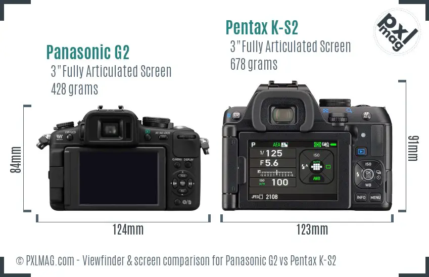 Panasonic G2 vs Pentax K-S2 Screen and Viewfinder comparison
