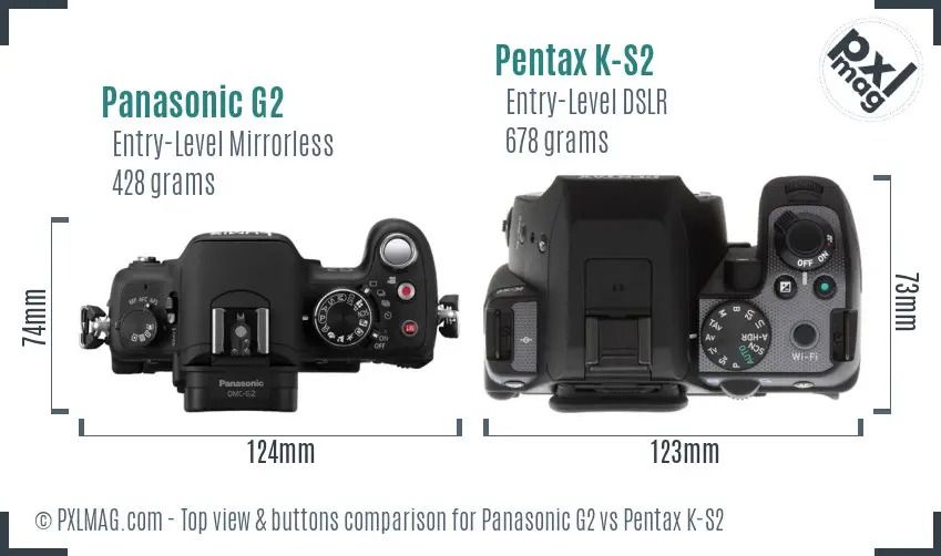 Panasonic G2 vs Pentax K-S2 top view buttons comparison