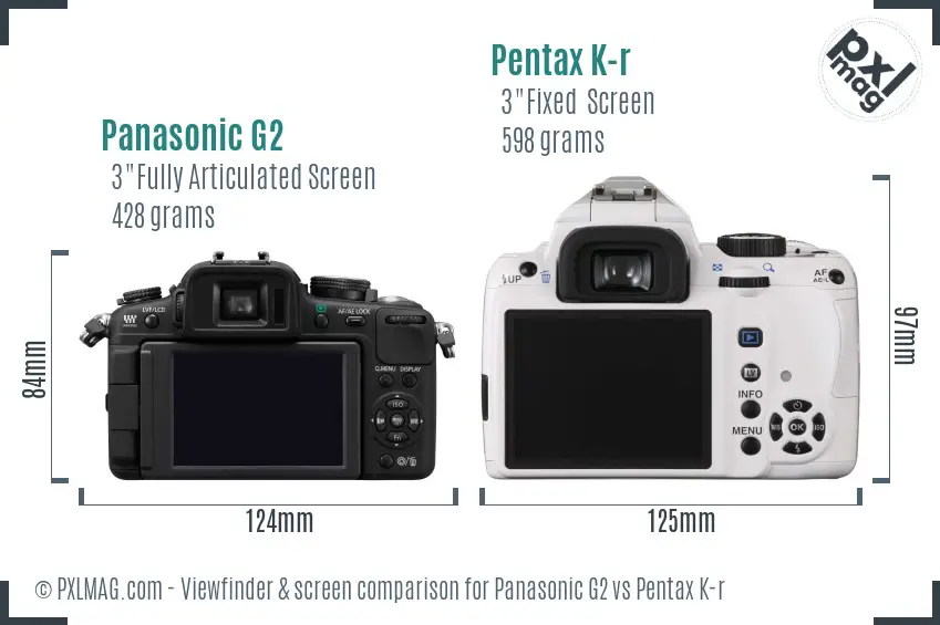 Panasonic G2 vs Pentax K-r Screen and Viewfinder comparison
