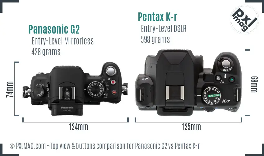 Panasonic G2 vs Pentax K-r top view buttons comparison