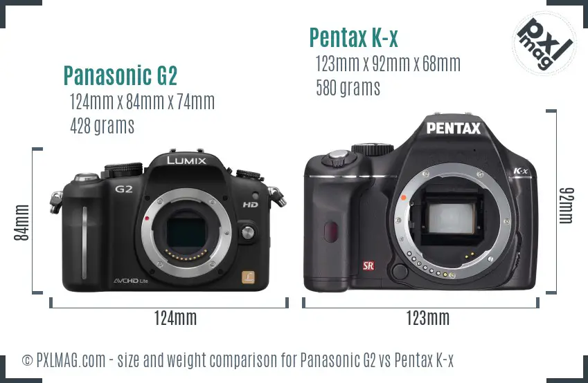 Panasonic G2 vs Pentax K-x size comparison