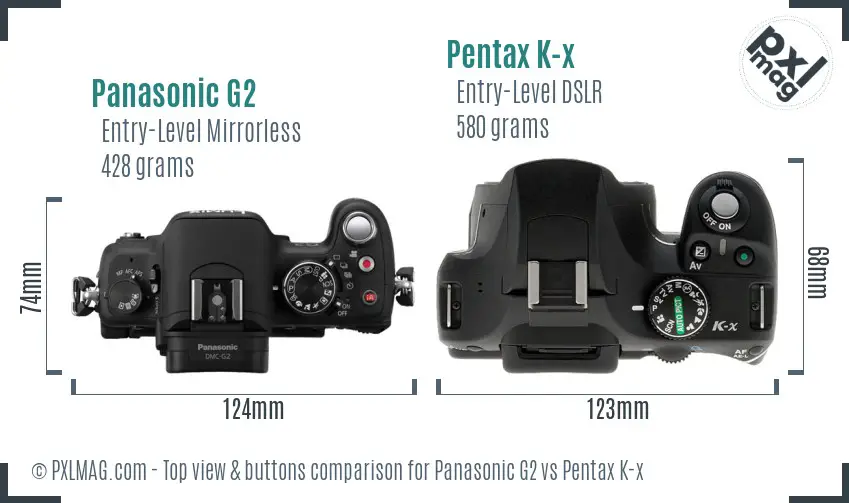 Panasonic G2 vs Pentax K-x top view buttons comparison