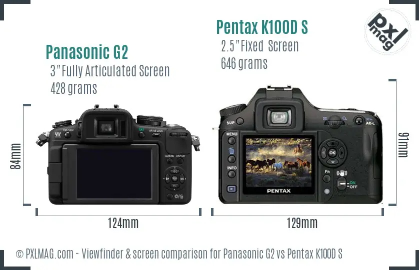 Panasonic G2 vs Pentax K100D S Screen and Viewfinder comparison