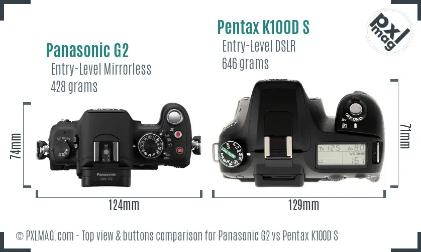 Panasonic G2 vs Pentax K100D S top view buttons comparison