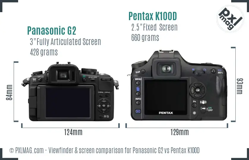 Panasonic G2 vs Pentax K100D Screen and Viewfinder comparison