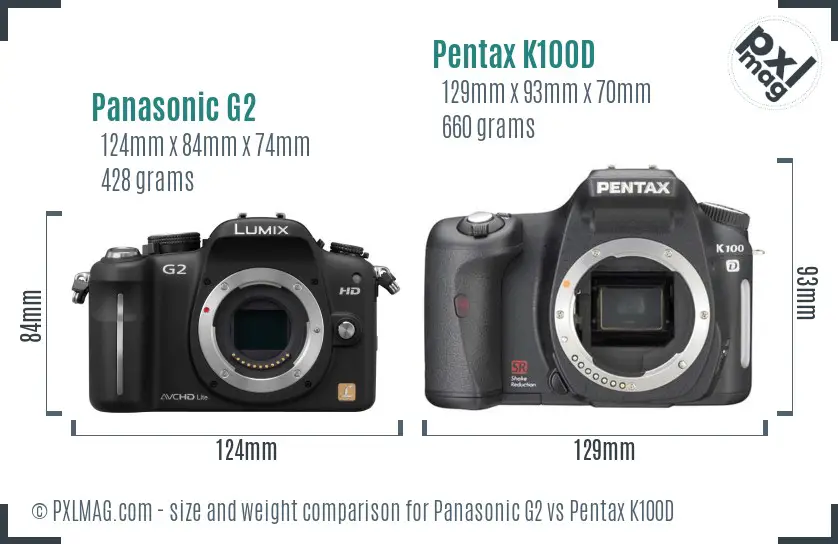 Panasonic G2 vs Pentax K100D size comparison