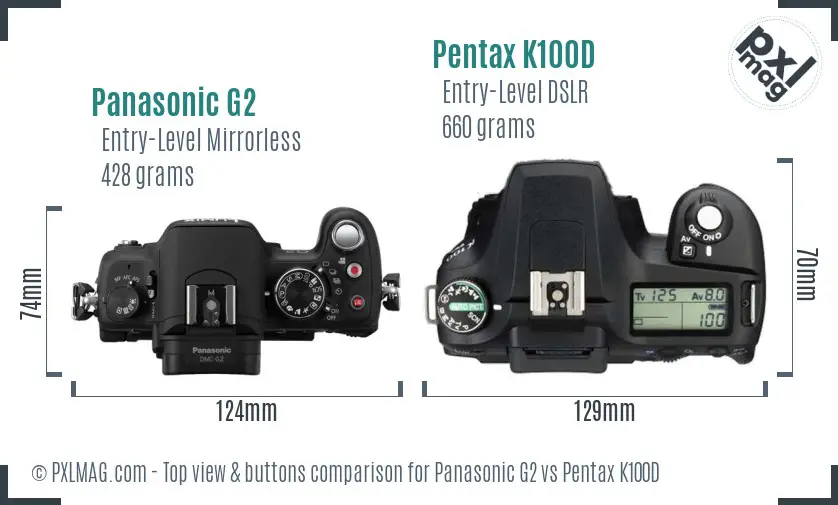 Panasonic G2 vs Pentax K100D top view buttons comparison
