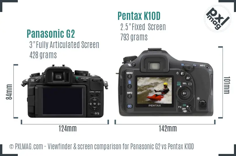 Panasonic G2 vs Pentax K10D Screen and Viewfinder comparison