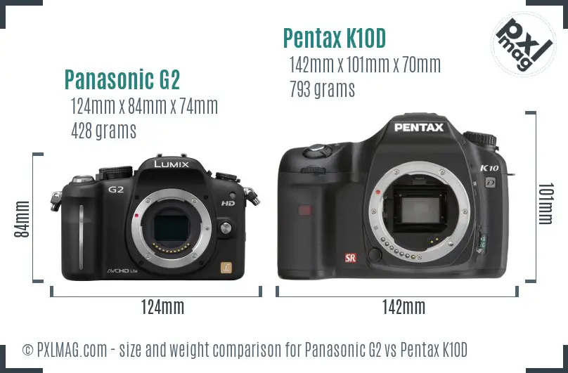 Panasonic G2 vs Pentax K10D size comparison