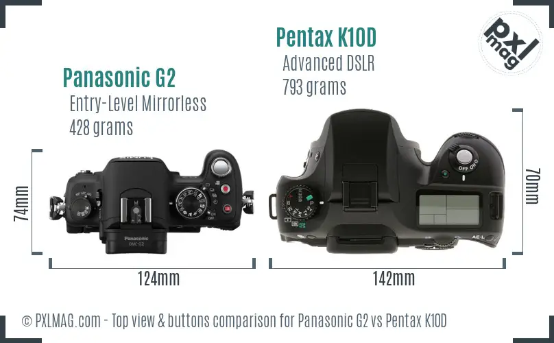 Panasonic G2 vs Pentax K10D top view buttons comparison
