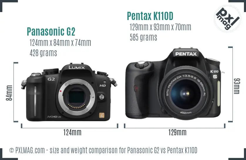 Panasonic G2 vs Pentax K110D size comparison