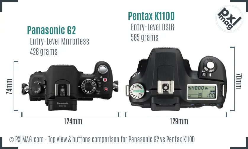 Panasonic G2 vs Pentax K110D top view buttons comparison