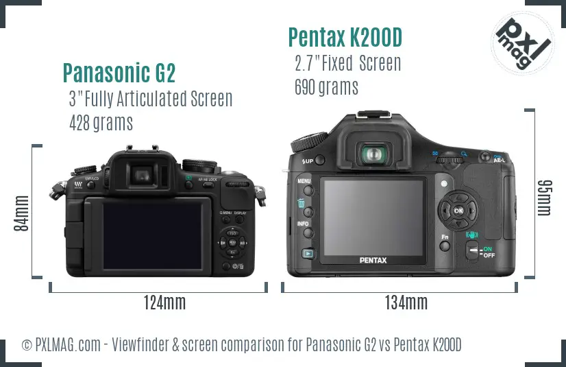 Panasonic G2 vs Pentax K200D Screen and Viewfinder comparison