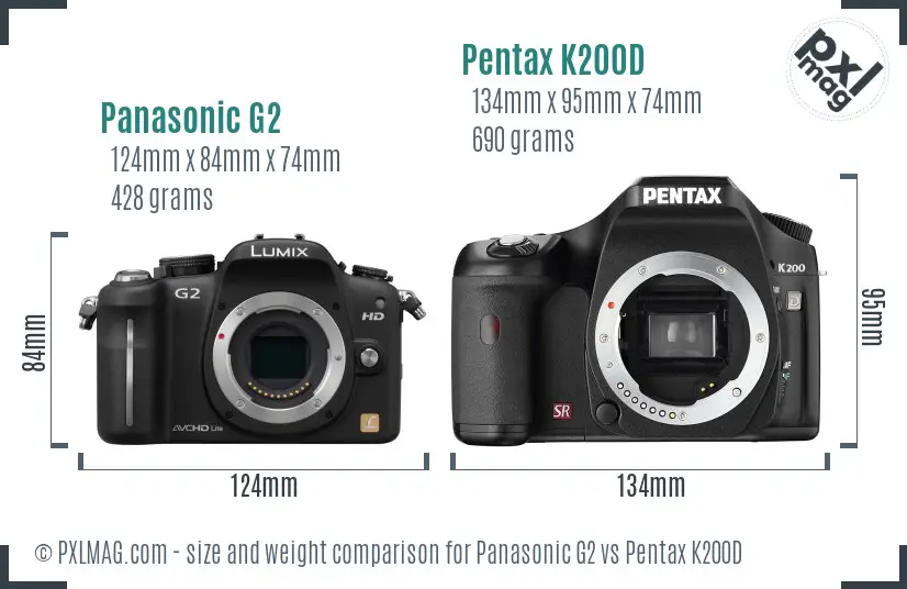 Panasonic G2 vs Pentax K200D size comparison