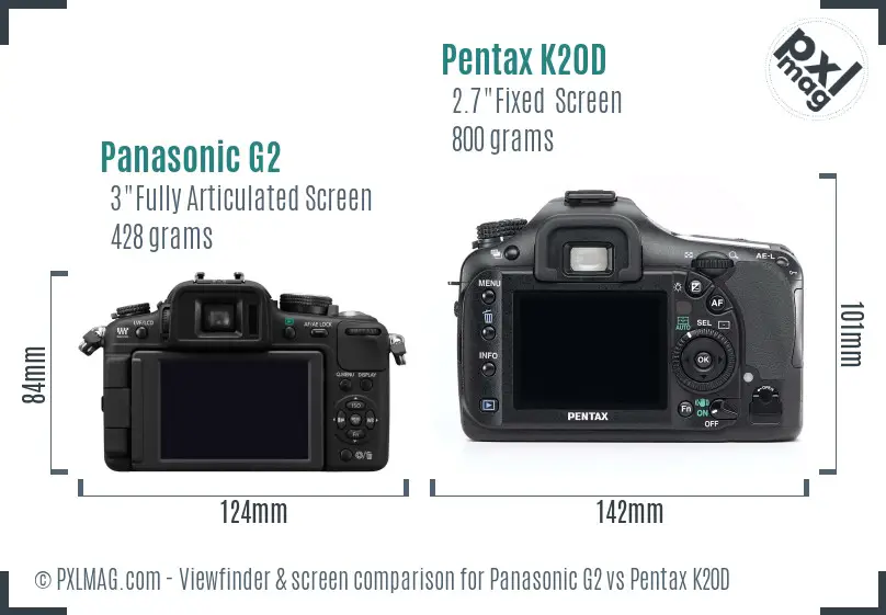Panasonic G2 vs Pentax K20D Screen and Viewfinder comparison
