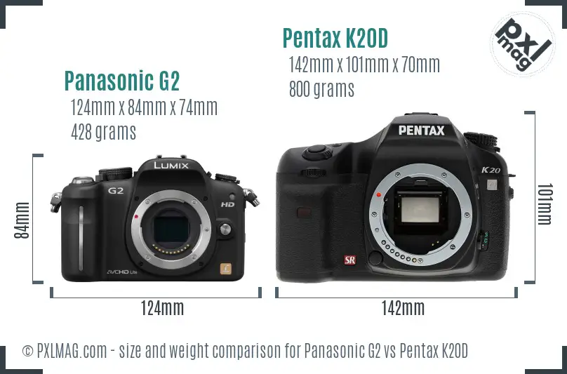 Panasonic G2 vs Pentax K20D size comparison