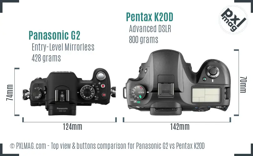 Panasonic G2 vs Pentax K20D top view buttons comparison