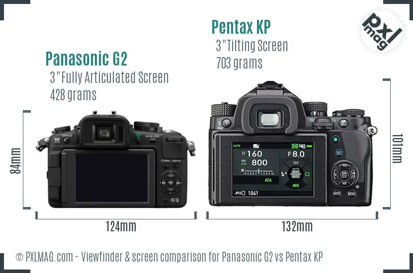 Panasonic G2 vs Pentax KP Screen and Viewfinder comparison
