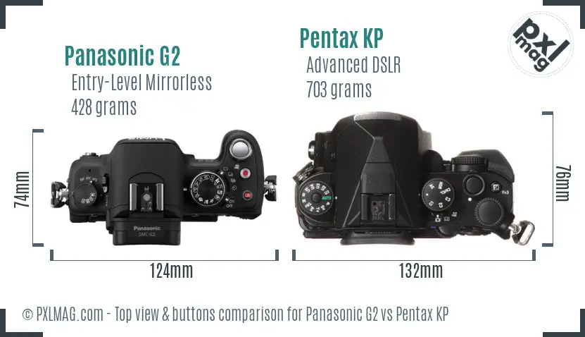 Panasonic G2 vs Pentax KP top view buttons comparison