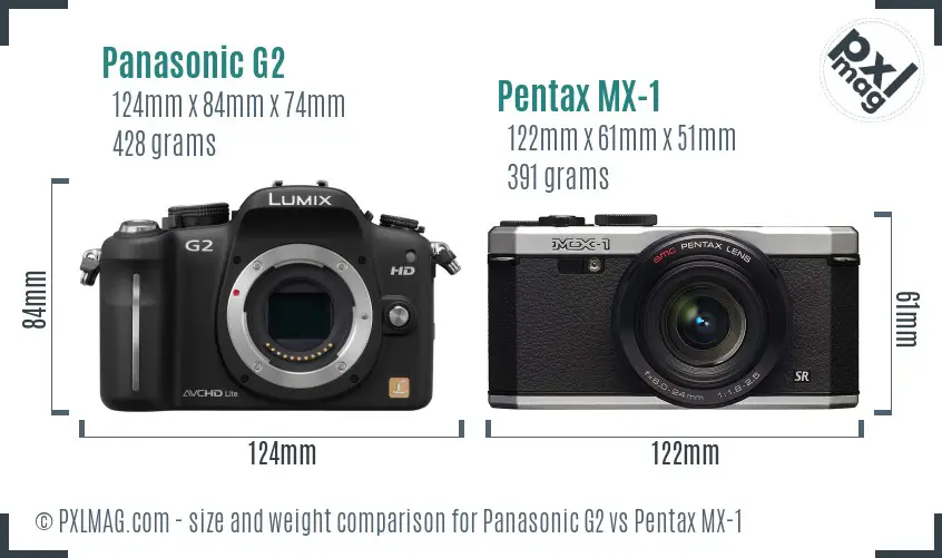 Panasonic G2 vs Pentax MX-1 size comparison