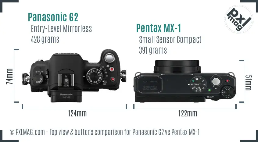 Panasonic G2 vs Pentax MX-1 top view buttons comparison