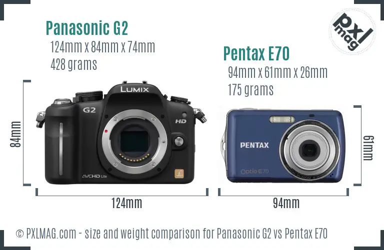 Panasonic G2 vs Pentax E70 size comparison